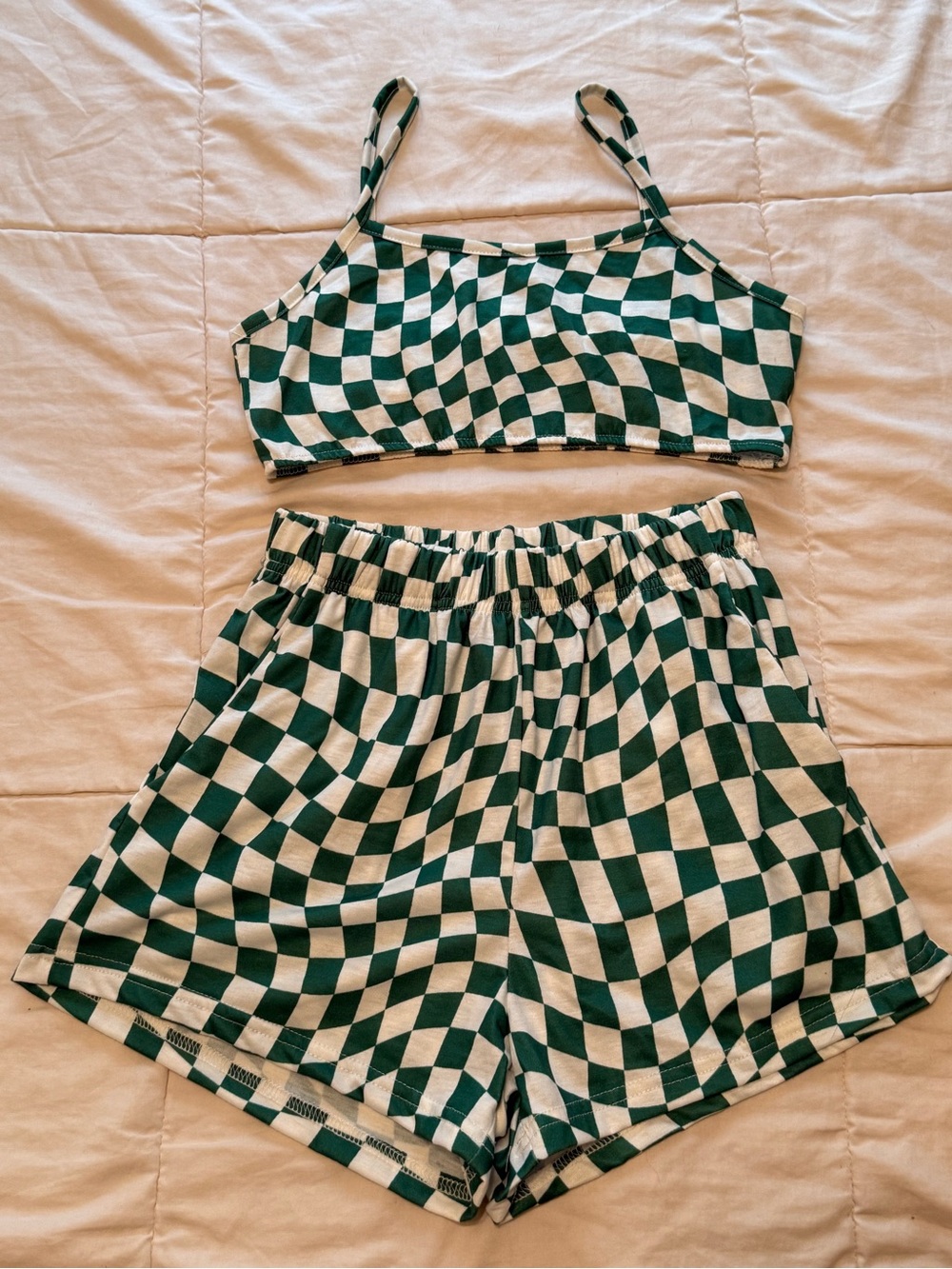 Green Checkered Shorts Set
